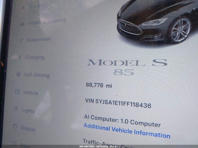 2015 Tesla Model S 60/70/85 მანქანა იყიდება აუქციონზე, vin: 5YJSA1E11FF118436, აუქციონის ნომერი: 46073663