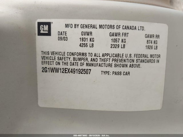 Продажа на аукционе авто 2004 Chevrolet Monte Carlo Ls, vin: 2G1WW12EX49192507, номер лота: 46073693