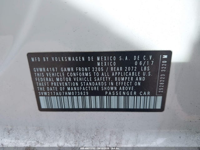 Продаж на аукціоні авто 2017 Volkswagen Golf Tsi S 4-door/tsi Se 4-door/tsi Sel 4-door/tsi Wolfsburg Edition 4-door, vin: 3VW217AU7HM073629, номер лоту: 46073702