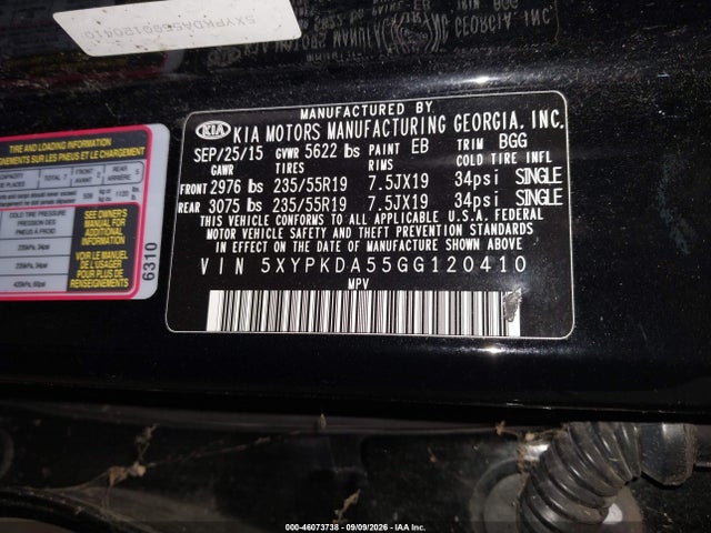 Aukcja sprzedaży 2016 Kia Sorento 3.3l Sx, vin: 5XYPKDA55GG120410, numer aukcji: 46073738