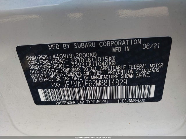 46073740 :رقم المزاد ، JF1VA1F62M8814829 vin ، 2021 Subaru Wrx Premium مزاد بيع