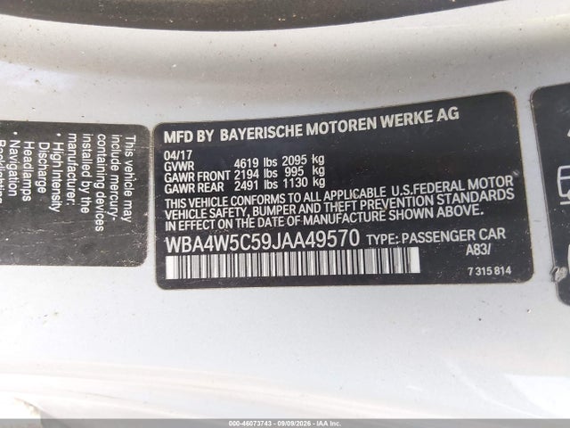 2018 Bmw 430i Xdrive მანქანა იყიდება აუქციონზე, vin: WBA4W5C59JAA49570, აუქციონის ნომერი: 46073743
