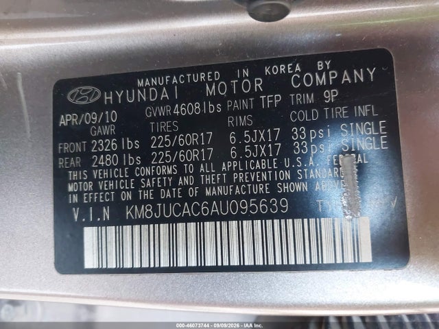 Продаж на аукціоні авто 2010 Hyundai Tucson Gls, vin: KM8JUCAC6AU095639, номер лоту: 46073744