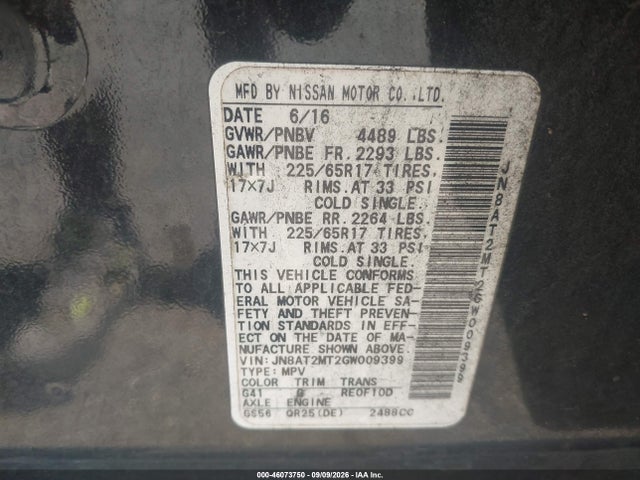 Aukcja sprzedaży 2016 Nissan Rogue S, vin: JN8AT2MT2GW009399, numer aukcji: 46073750