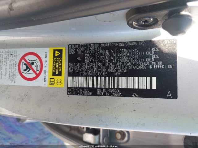 Продаж на аукціоні авто 2012 Lexus Rx 350, vin: 2T2BK1BA5CC139125, номер лоту: 46073772