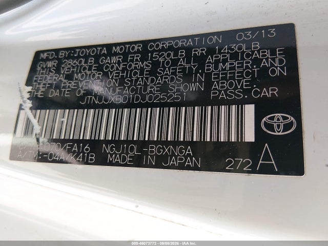Aukcja sprzedaży 2013 Scion Iq, vin: JTNJJXB01DJ025251, numer aukcji: 46073773