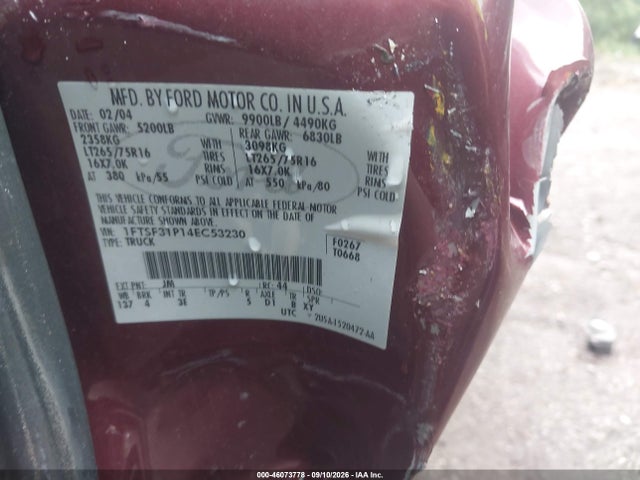 46073778 :رقم المزاد ، 1FTSF31P14EC53230 vin ، 2004 Ford F-350 Xl/xlt مزاد بيع