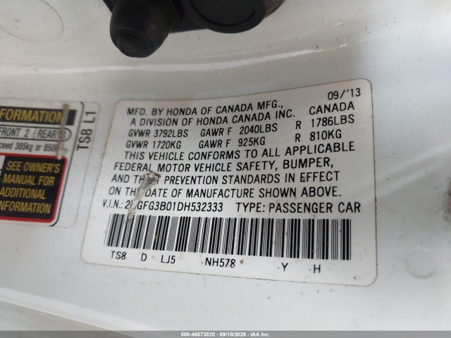 Aukcja sprzedaży 2013 Honda Civic Ex-l, vin: 2HGFG3B01DH532333, numer aukcji: 46073820