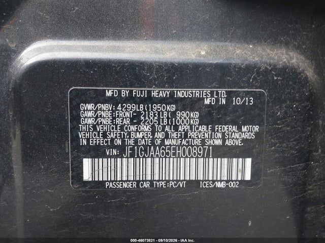 Aukcja sprzedaży 2014 Subaru Impreza 2.0i, vin: JF1GJAA65EH008971, numer aukcji: 46073821