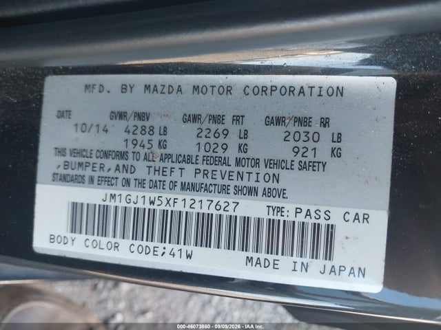 Aukcja sprzedaży 2015 Mazda Mazda6 I Grand Touring, vin: JM1GJ1W5XF1217627, numer aukcji: 46073860