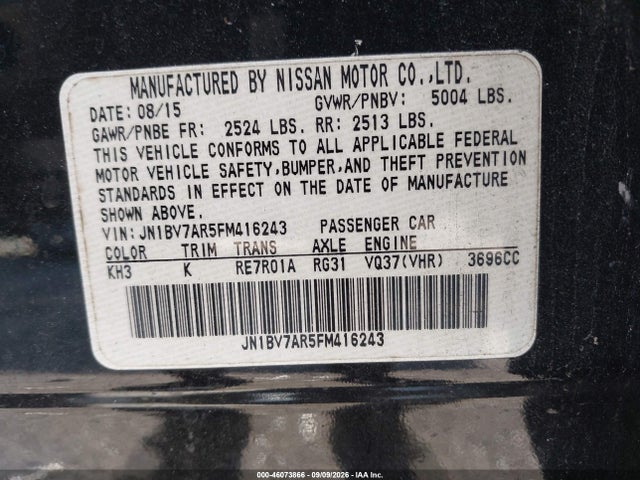 Продажа на аукционе авто 2015 Infiniti Q50, vin: JN1BV7AR5FM416243, номер лота: 46073866
