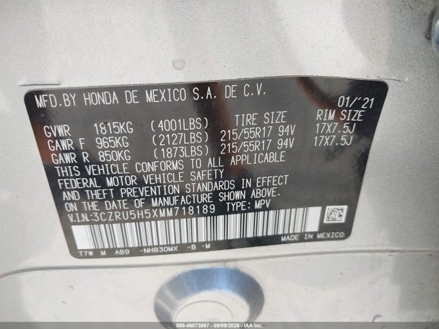 Продаж на аукціоні авто 2021 Honda Hr-v 2wd Ex, vin: 3CZRU5H5XMM718189, номер лоту: 46073867
