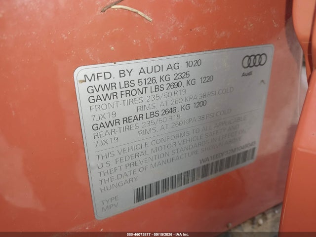 Aukcja sprzedaży 2021 Audi Q3 Premium Plus 45 Tfsi S Line Quattro Tiptronic, vin: WA1EEDF37M1045043, numer aukcji: 46073877