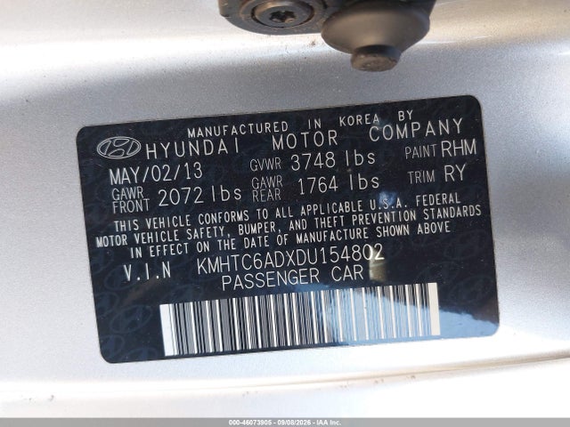 Aukcja sprzedaży 2013 Hyundai Veloster Base W/black, vin: KMHTC6ADXDU154802, numer aukcji: 46073905