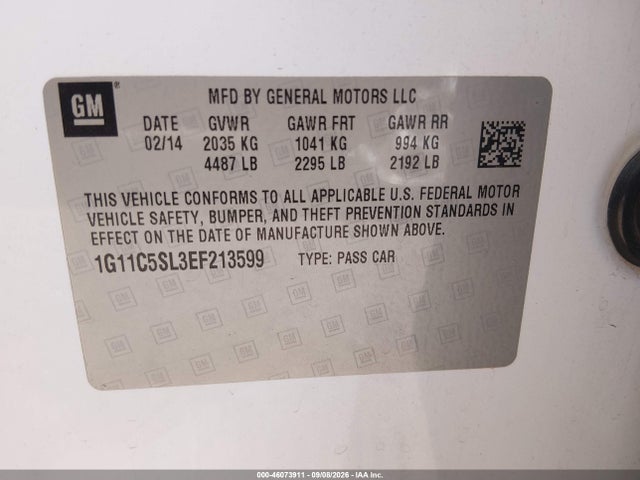 Chevrolet MALIBU 1LT 2014 1G11C5SL3EF213599 Image 9