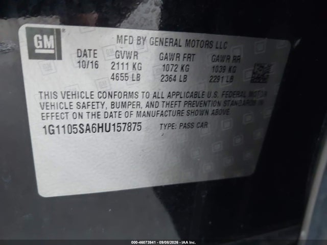 2017 Chevrolet Impala 1lt მანქანა იყიდება აუქციონზე, vin: 1G1105SA6HU157875, აუქციონის ნომერი: 46073941