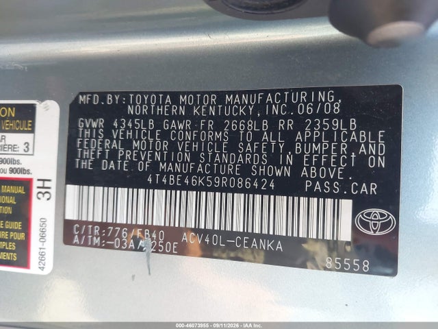46073955 :رقم المزاد ، 4T4BE46K59R086424 vin ، 2009 Toyota Camry Le مزاد بيع