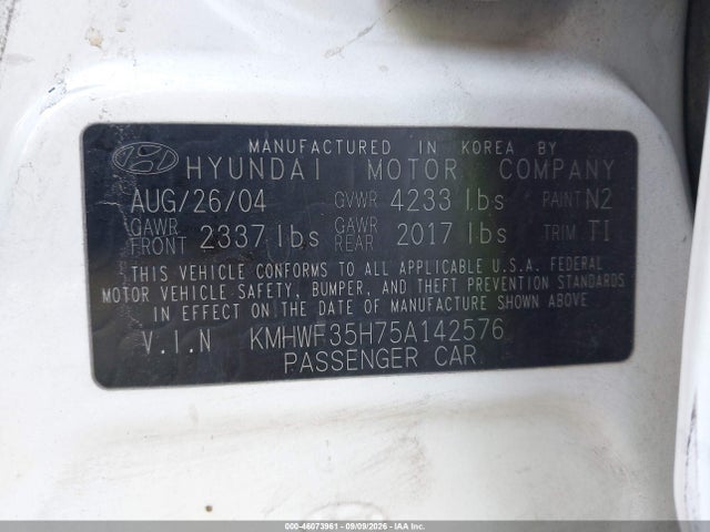 Продаж на аукціоні авто 2005 Hyundai Sonata Gls/lx, vin: KMHWF35H75A142576, номер лоту: 46073961