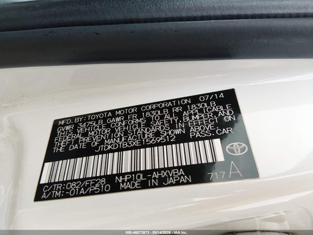 Продаж на аукціоні авто 2014 Toyota Prius C Two, vin: JTDKDTB3XE1569512, номер лоту: 46073973
