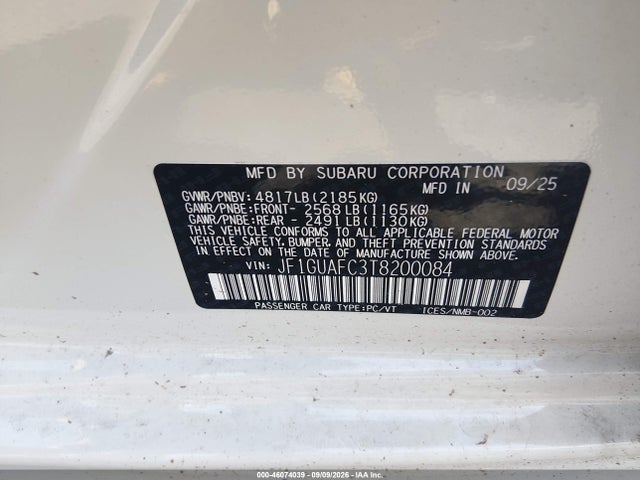 Aukcja sprzedaży 2026 Subaru Impreza Sport, vin: JF1GUAFC3T8200084, numer aukcji: 46074039