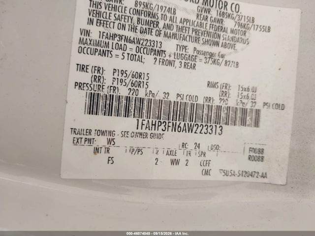 Продаж на аукціоні авто 2010 Ford Focus Se, vin: 1FAHP3FN6AW223313, номер лоту: 46074048