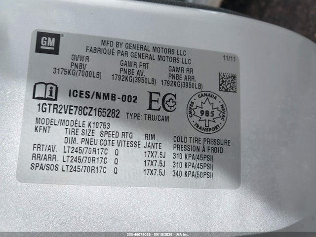 Продажа на аукционе авто 2012 Gmc Sierra 1500 Sle, vin: 1GTR2VE78CZ165282, номер лота: 46074056