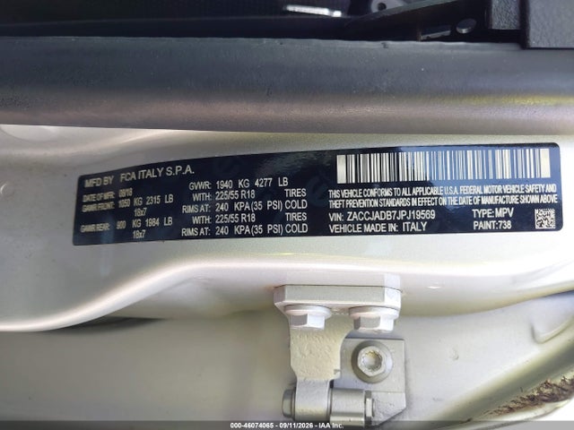 2018 Jeep Renegade Limited Fwd მანქანა იყიდება აუქციონზე, vin: ZACCJADB7JPJ19569, აუქციონის ნომერი: 46074065