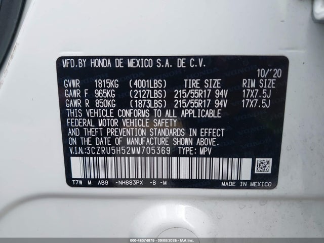 Aukcja sprzedaży 2021 Honda Hr-v 2wd Ex, vin: 3CZRU5H52MM705369, numer aukcji: 46074075