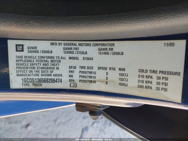 Продаж на аукціоні авто 2006 Chevrolet Colorado Lt, vin: 1GCDS136568206474, номер лоту: 46074079