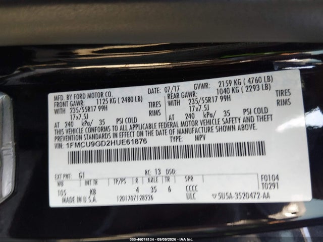 Ford ESCAPE SE 2017 1FMCU9GD2HUE61876 Image 9
