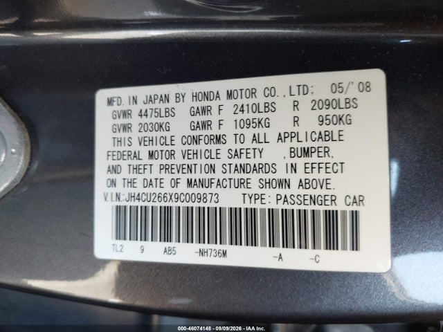 Продаж на аукціоні авто 2009 Acura Tsx, vin: JH4CU266X9C009873, номер лоту: 46074148