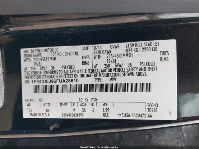 Aukcja sprzedaży 2015 Ford Escape Titanium, vin: 1FMCU0J96FUA28610, numer aukcji: 46074162