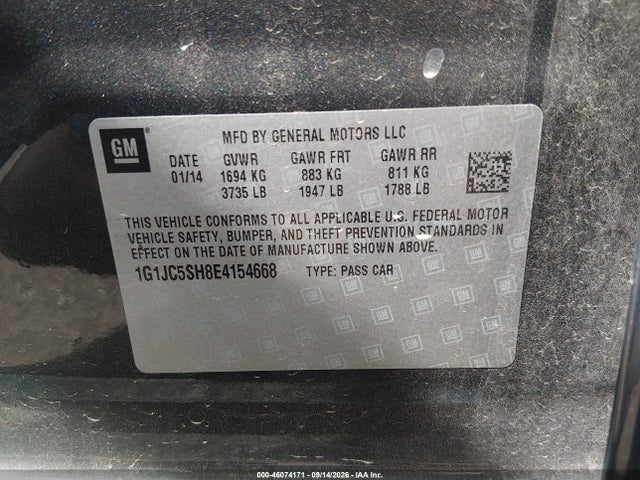46074171 :رقم المزاد ، 1G1JC5SH8E4154668 vin ، 2014 Chevrolet Sonic Lt Auto مزاد بيع