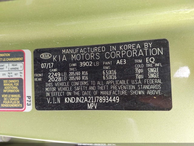2018 Kia Soul მანქანა იყიდება აუქციონზე, vin: KNDJN2A21J7893449, აუქციონის ნომერი: 46074182