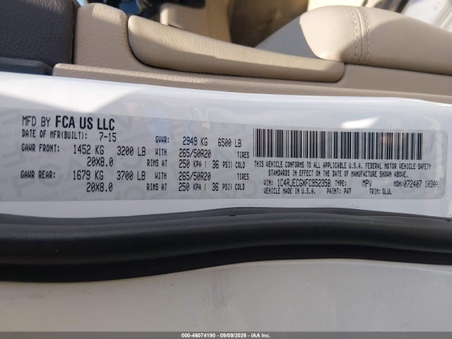 Aukcja sprzedaży 2015 Jeep Grand Cherokee Overland, vin: 1C4RJECGXFC952358, numer aukcji: 46074190