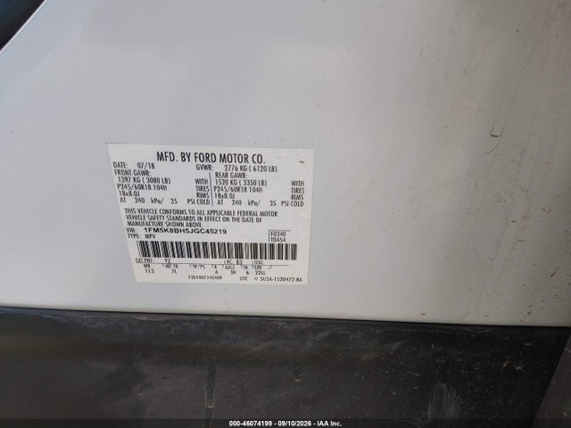 Продаж на аукціоні авто 2018 Ford Explorer, vin: 1FM5K8BH5JGC45219, номер лоту: 46074199