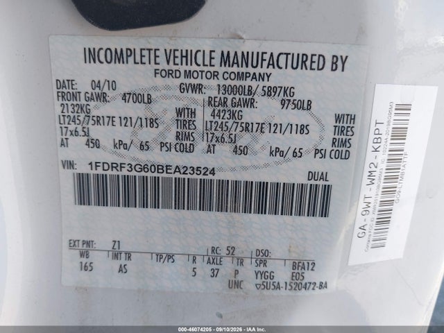 Aukcja sprzedaży 2011 Ford F-350 Chassis Xl, vin: 1FDRF3G60BEA23524, numer aukcji: 46074205