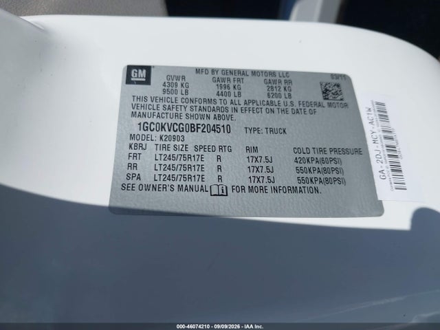 Продаж на аукціоні авто 2011 Chevrolet Silverado 2500hd Work Truck, vin: 1GC0KVCG0BF204510, номер лоту: 46074210