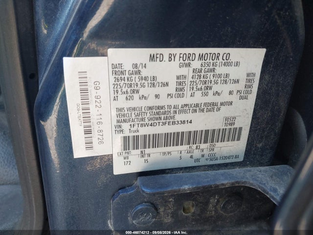 46074212 :رقم المزاد ، 1FT8W4DT3FEB33814 vin ، 2015 Ford F-450 Xl مزاد بيع