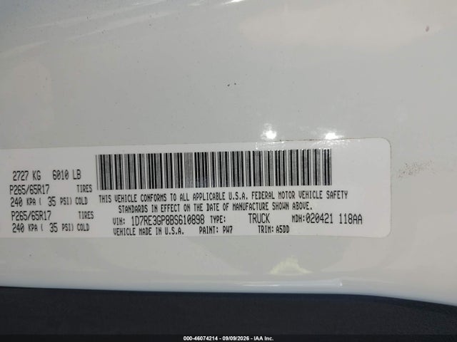 Продажа на аукционе авто 2011 Ram Dakota Bighorn/lonestar, vin: 1D7RE3GP8BS610898, номер лота: 46074214