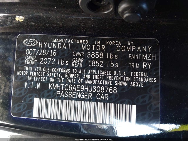 Aukcja sprzedaży 2017 Hyundai Veloster Turbo, vin: KMHTC6AE9HU308768, numer aukcji: 46074228