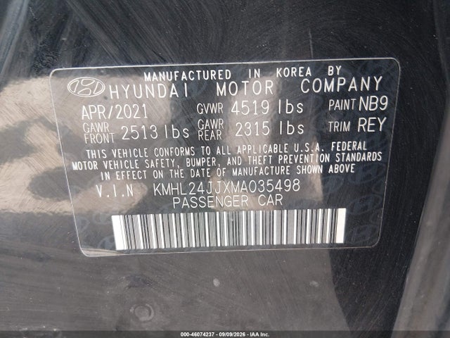 Hyundai Sonata Blue 2021 KMHL24JJXMA035498 Image 9