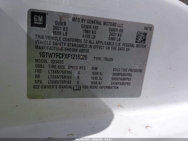 Продаж на аукціоні авто 2015 Gmc Savana 2500 Work Van, vin: 1GTW7FCFXF1216028, номер лоту: 46074254