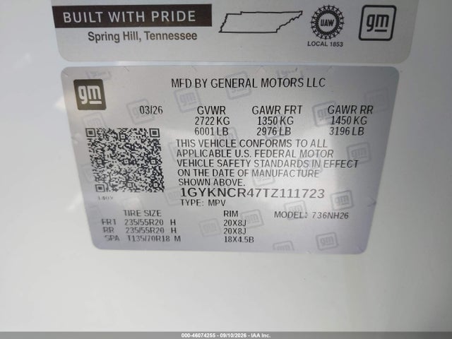 2026 Cadillac Xt5 Premium Luxury Fwd მანქანა იყიდება აუქციონზე, vin: 1GYKNCR47TZ111723, აუქციონის ნომერი: 46074255
