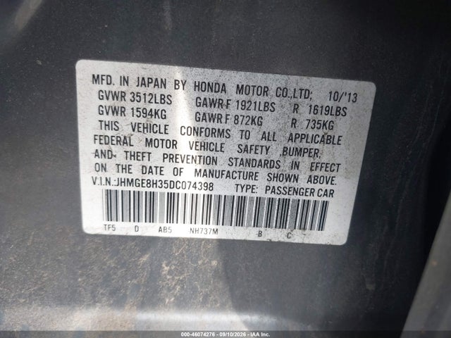 2013 Honda Fit მანქანა იყიდება აუქციონზე, vin: JHMGE8H35DC074398, აუქციონის ნომერი: 46074276