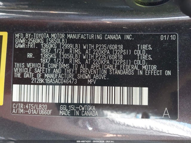 Продажа на аукционе авто 2010 Lexus Rx 350, vin: 2T2BK1BA5AC046473, номер лота: 46074281