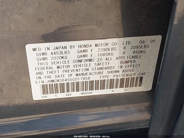Продажа на аукционе авто 2005 Honda Accord Hybrid Ima, vin: JHMCN36455C017858, номер лота: 46074300