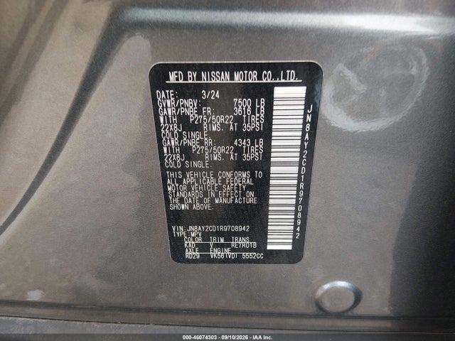 Продаж на аукціоні авто 2024 Nissan Armada Platinum 4wd, vin: JN8AY2CD1R9708942, номер лоту: 46074303