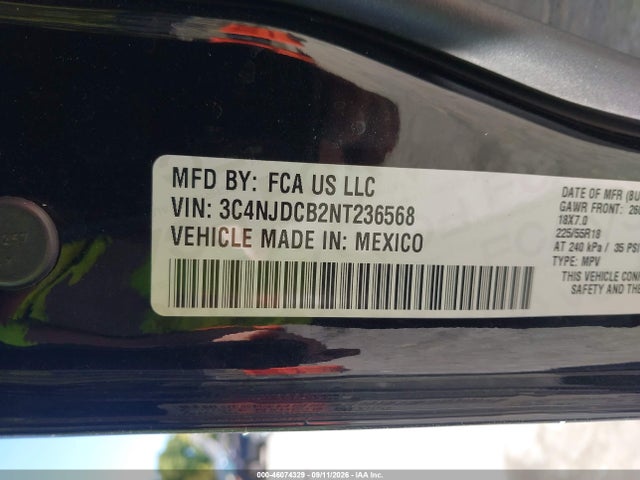 46074329 :رقم المزاد ، 3C4NJDCB2NT236568 vin ، 2022 Jeep Compass Limited 4x4 مزاد بيع