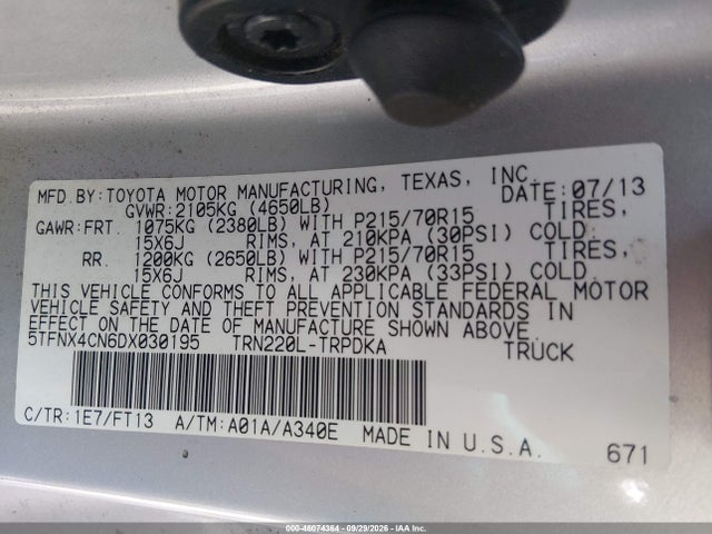 Продажа на аукционе авто 2013 Toyota Tacoma, vin: 5TFNX4CN6DX030195, номер лота: 46074364